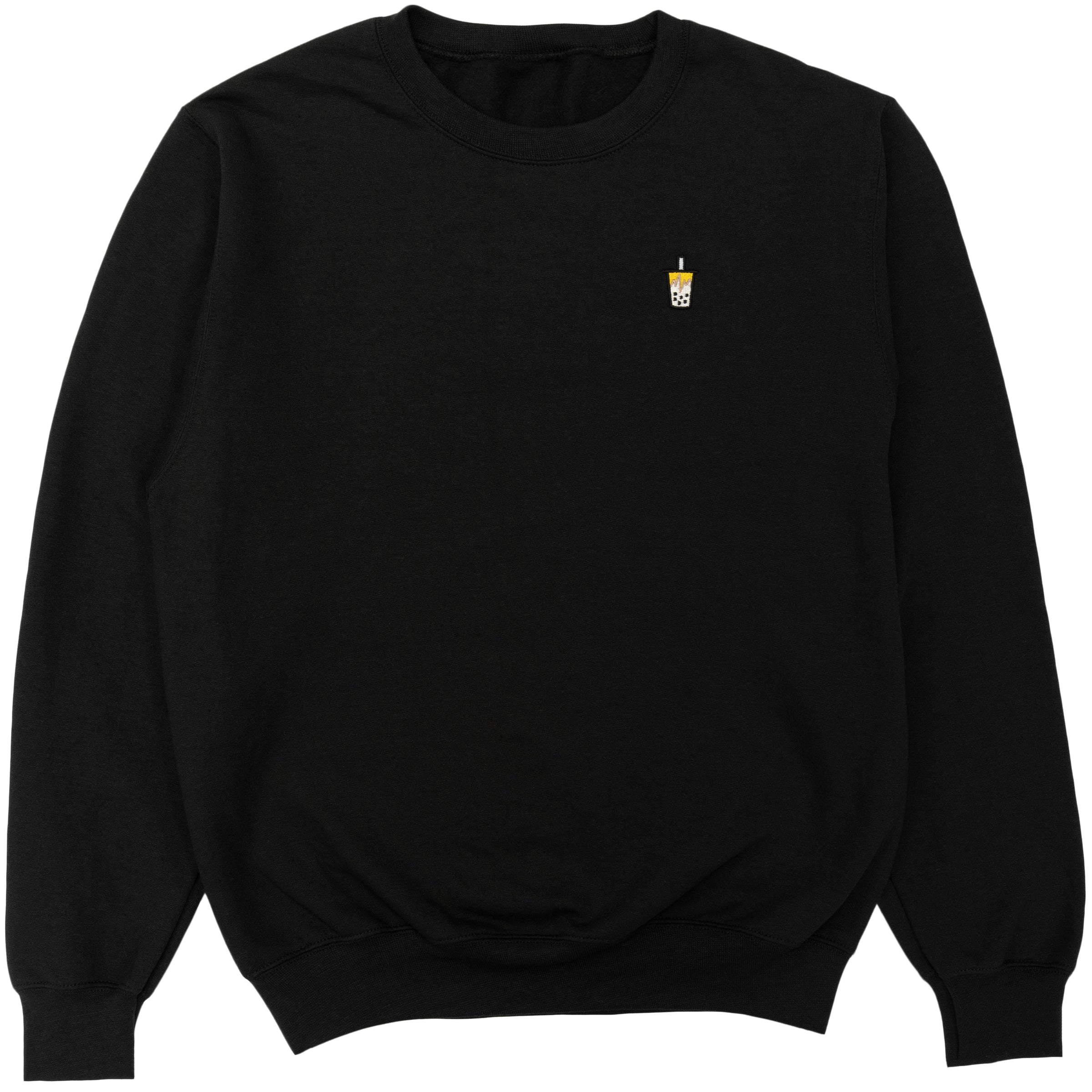 Brown Sugar Boba Embroidered Crew Neck Sweatshirt (Black)